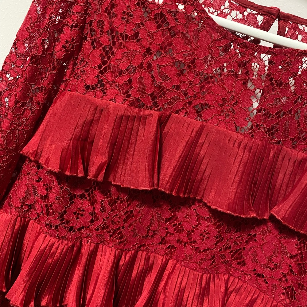 Elegant Red Lace Ruffle Top - Picture 3 of 3
